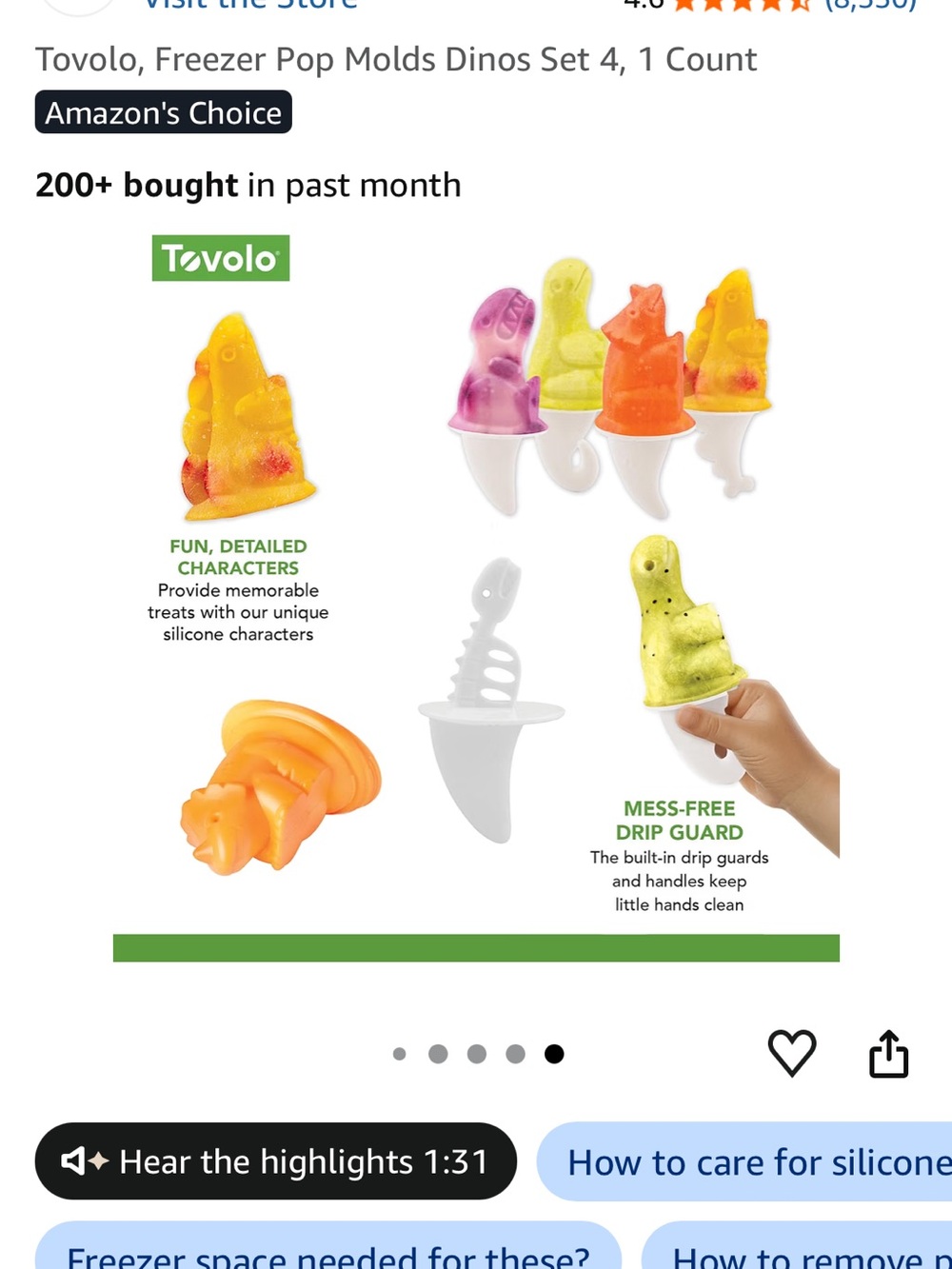 Tovolo dinosaur dino ice pop mold set